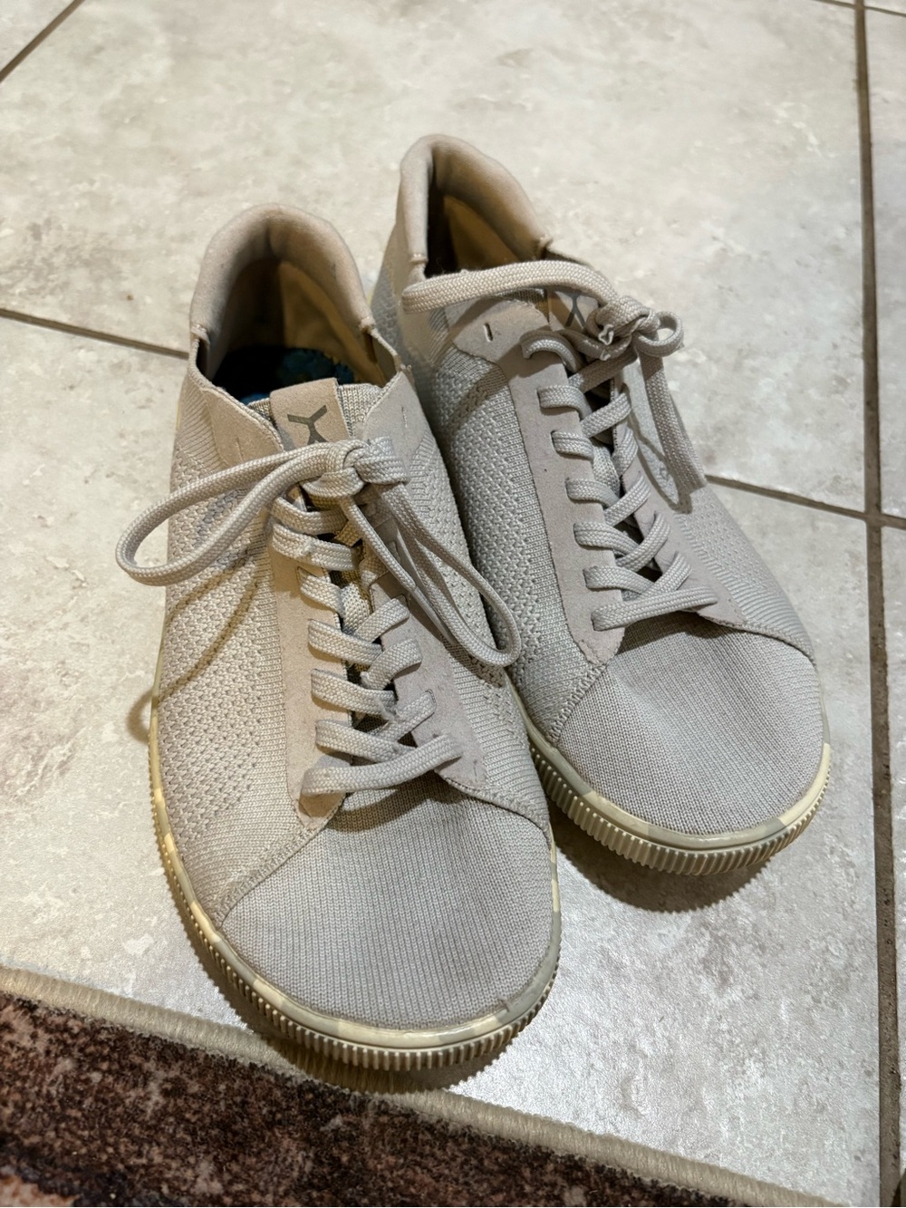 FLUX 9 Womens Neutral Beige Women's Knit Lace-Up Sneakers